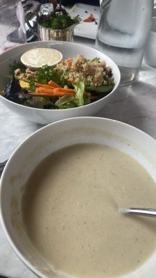 Mushroom soup and salad