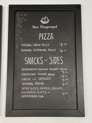 Personal pizzas & snack menu