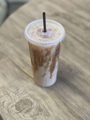 Iced latte with caramel drizzle