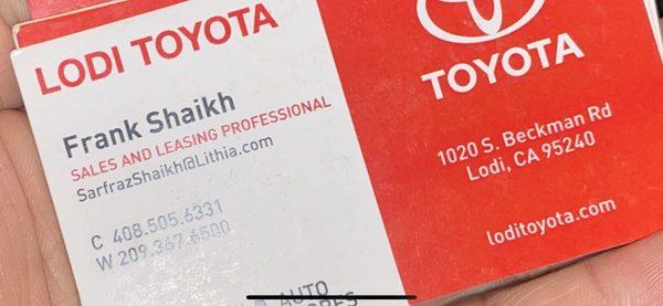 Frank & his manager Farshad was a big help on my new purchase , If you're look to buy a car I highly suggests you come see Frank.