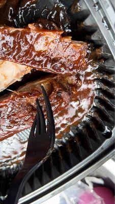 Ribs are not tender. My fork is twisting.