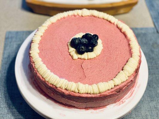 Homemade blueberry and lemon cake with blueberry lemon butter cream