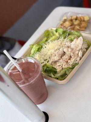 Berry smoothie and salad.