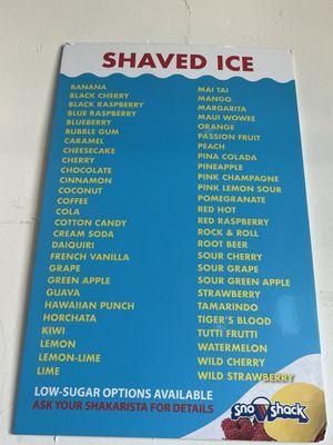 Shaved Ice Flavors