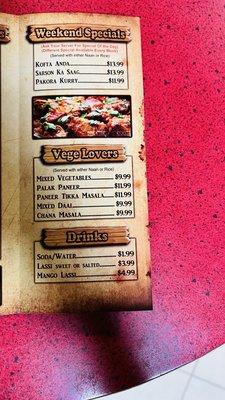 Updated - Menu (increased Prices)