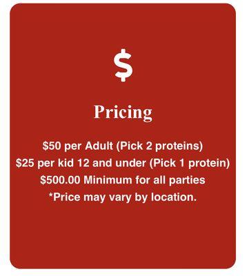 Pricing and menu