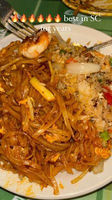 shrimp pad thai and shrimp fried rice