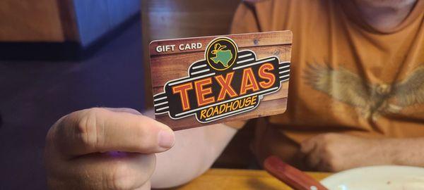 Using our last two Texas Roadhouse gift cards we received at Christmas 2003.