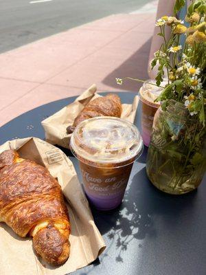 ham & cheese croissant paired with a lavender latte