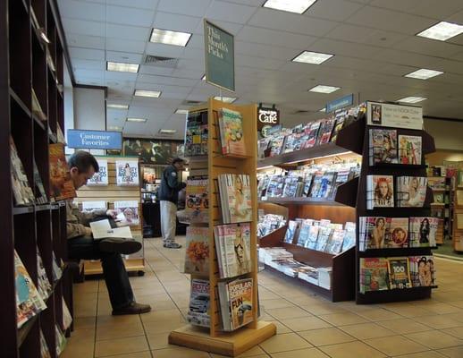 There is a magazine section, with benches.