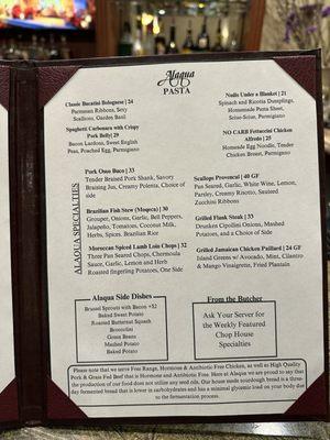 Dinner menu