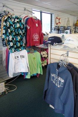 The clothing item section of the marina store.