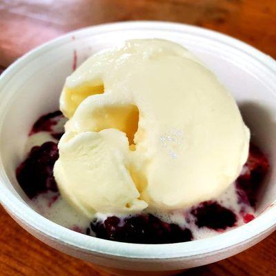 Hot cobbler and a scoop of homemade vanilla ice cream