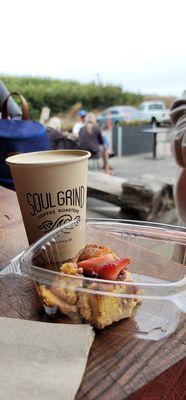 Cliff Side Oatmilk Latte, Rhubarb & Strawberry Tart, Ocean view