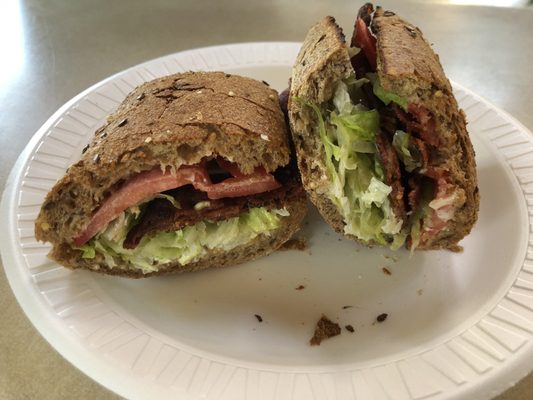 BLT on toasted whole grain bread with mayo