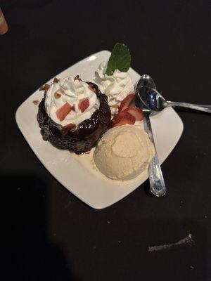 Chocolate peanut butter cake and ice cream