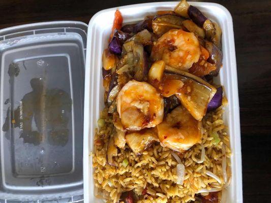 shrimp and eggplant over rice!