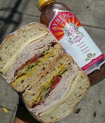 Smoked Peppered Turkey Sandwich with Sour Dough Bread.