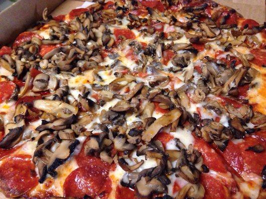 Pepperoni and mushroom pizza