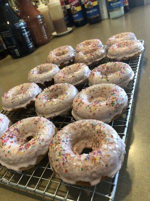 Fresh made homemade donuts.