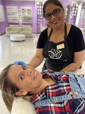 Mom is excited to get her eyebrows done  with Kuldeep