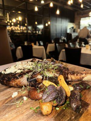 Tomahawk steak with roasted fingerling potatoes