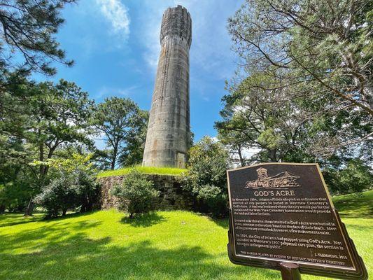 Tower and Plaque - talks about God's Acre - they buried those who could not afford to bury themselves...