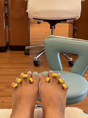 My nails match the furniture!  Who doesn't love Tiffany Blue?