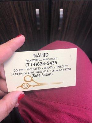 Sola Salon Studios-Nahid professional Hair Stylist