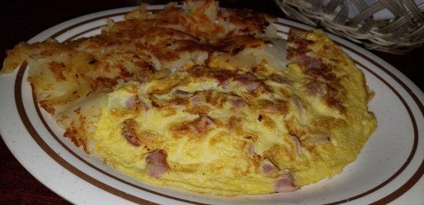 3 eggs omelet with hashbrowns potato...