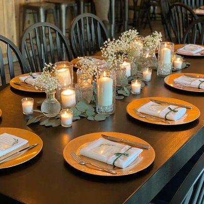 Beautifully decorated table for a special occasion hosted at The Nook in Temecula