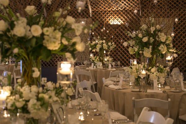 A beautifully decorated barn reception at The Fearrington Barn