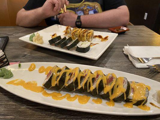 Osaka roll in front and Ninja And snapper rolls in back