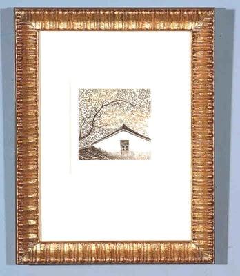 Joseph Wong's "Cottages III" framed etching.