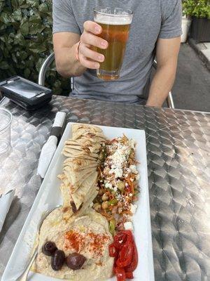 Roasted Garlic Hummus & a local beer