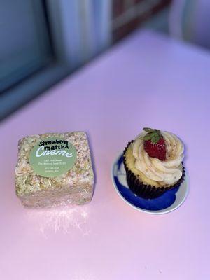 Strawberry Matcha Rice Krispie Specialty Cupcake