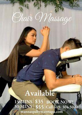 Chair Massage Available 15 mins or 30 mins Book Now!