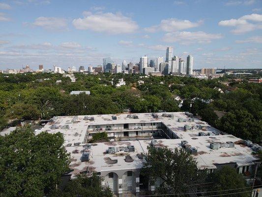 Enjoying the downtown Austin view during this commercial inspection.