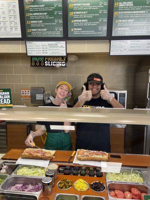 Subway sandwich bar, menu and employees Kaylie & Christian