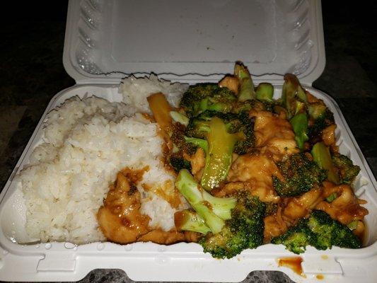 A+++ Again Chicken and Broccoli with White Rice.