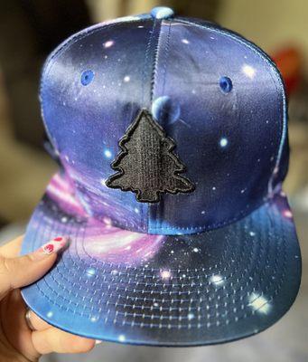 Fresh Midnight Galaxy hat by Fresh Air Clothing~ Handcrafted snapback I picked for hubby! Hat purchase plants a tree!