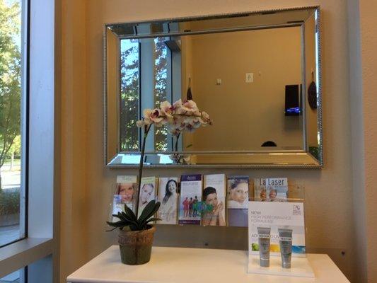 Sample our custom skincare in the waiting room