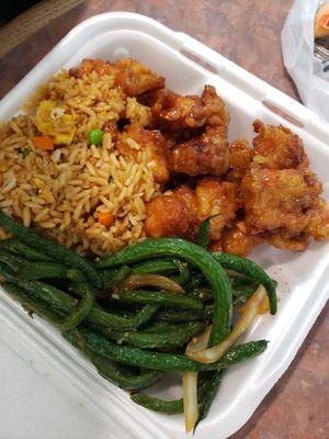 Honey chicken rice and green beans