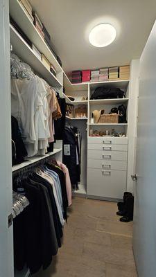 custom walk-in closet - double hanging, drawers and shelves, custom built