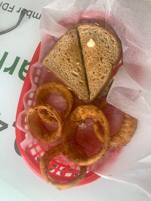 Chicken salad with onion  rings!