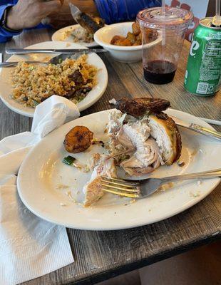 Half chicken, Beef Fried Rice y Maduros