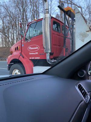 This is the truck that refused to stop after a piece of wood flew off the bed of the truck.