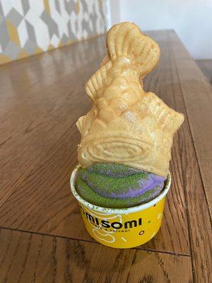 Upside down fish ice cream cone.