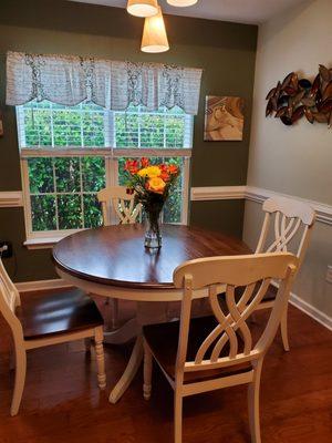 Round dining table and chairs