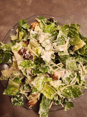 Small Ceasar salad... really good! Fresh crisp lettuce good dressing and amazing croutons